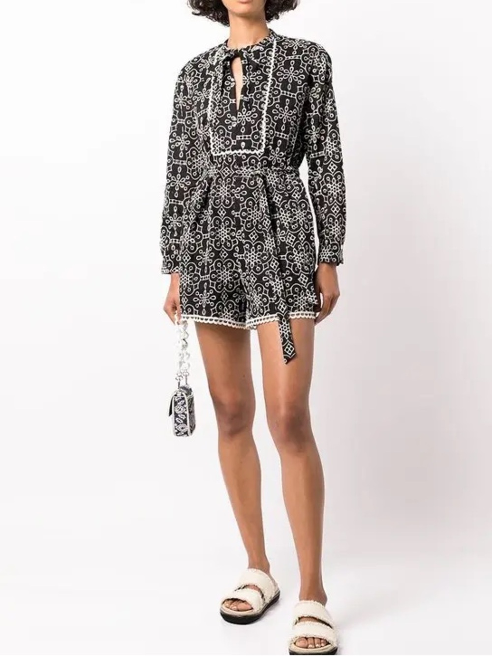 BAUM UND PFERDGARTEN Black & White Nixie Patterned Long-Sleeve Romper